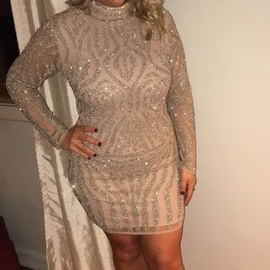 Beaded Nude Mini Dress